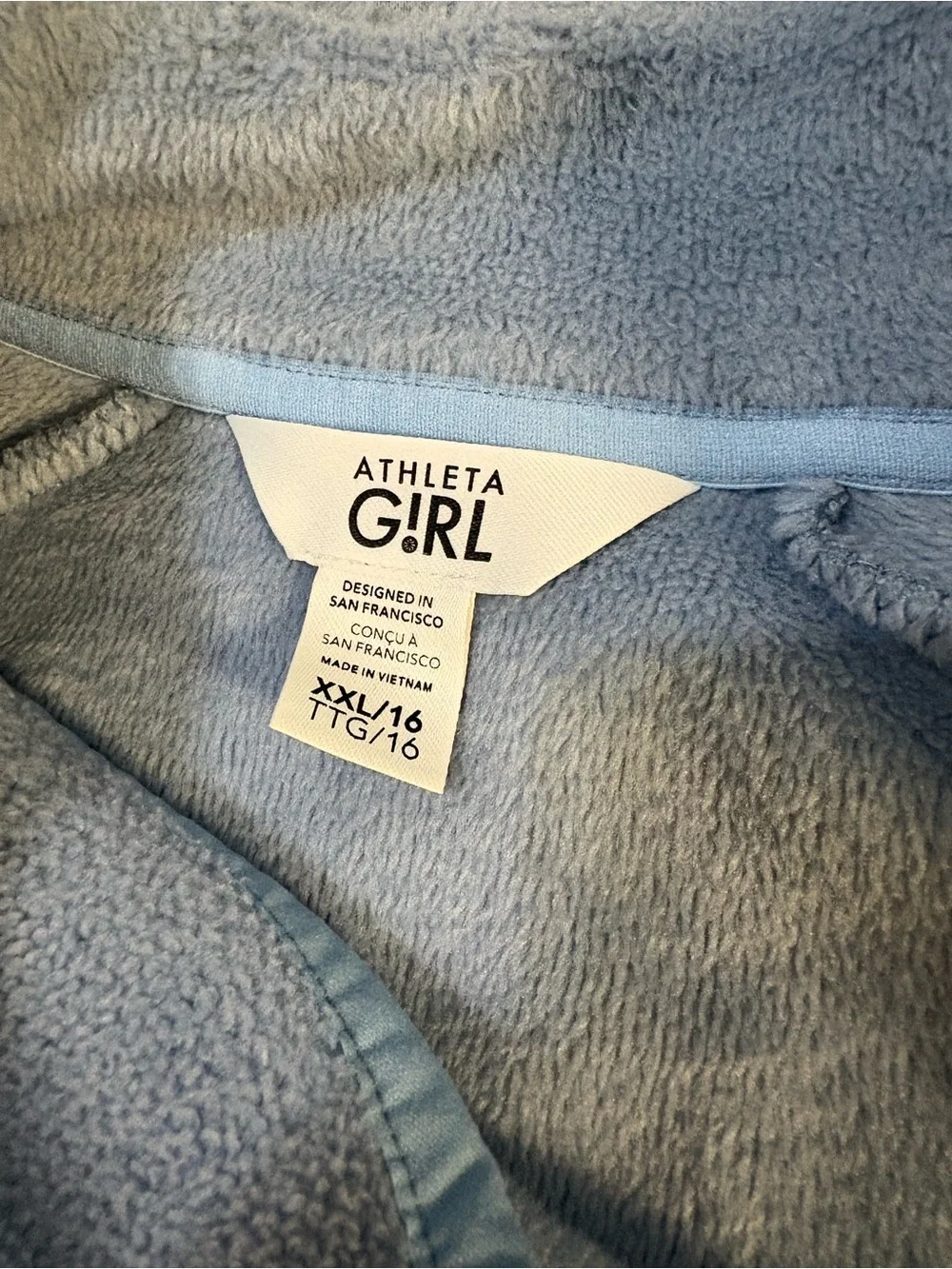 Athleta Heather Gray Quarter-Zip Pullover with Pale Blue Trim